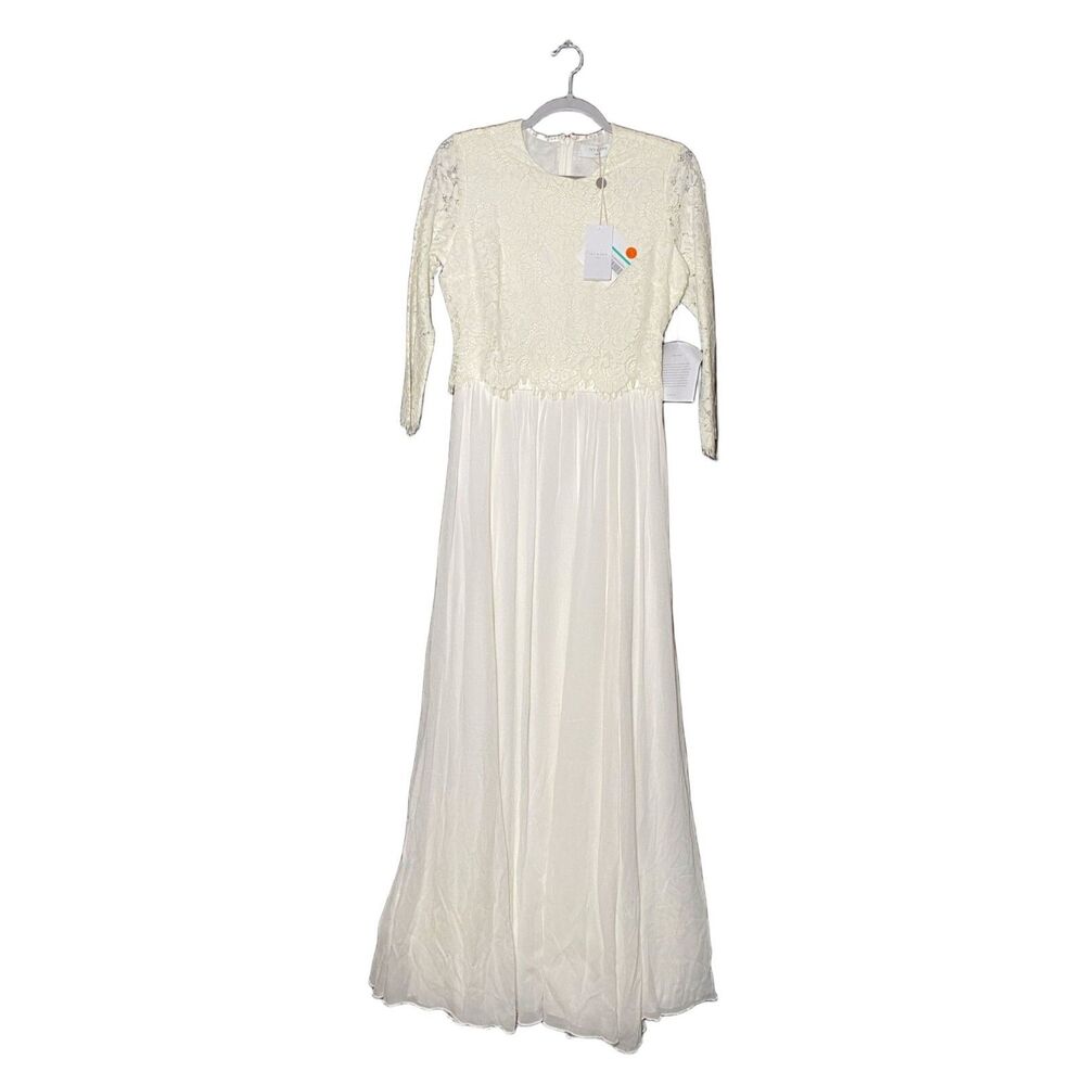 IVY and OAK Women's White Lace Chiffon Maxi Gown Size L NWT